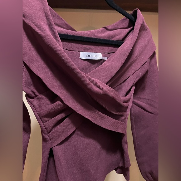 DO+BE off the shoulder crisscross casual ribbed knit soft sweater - Picture 4 of 6